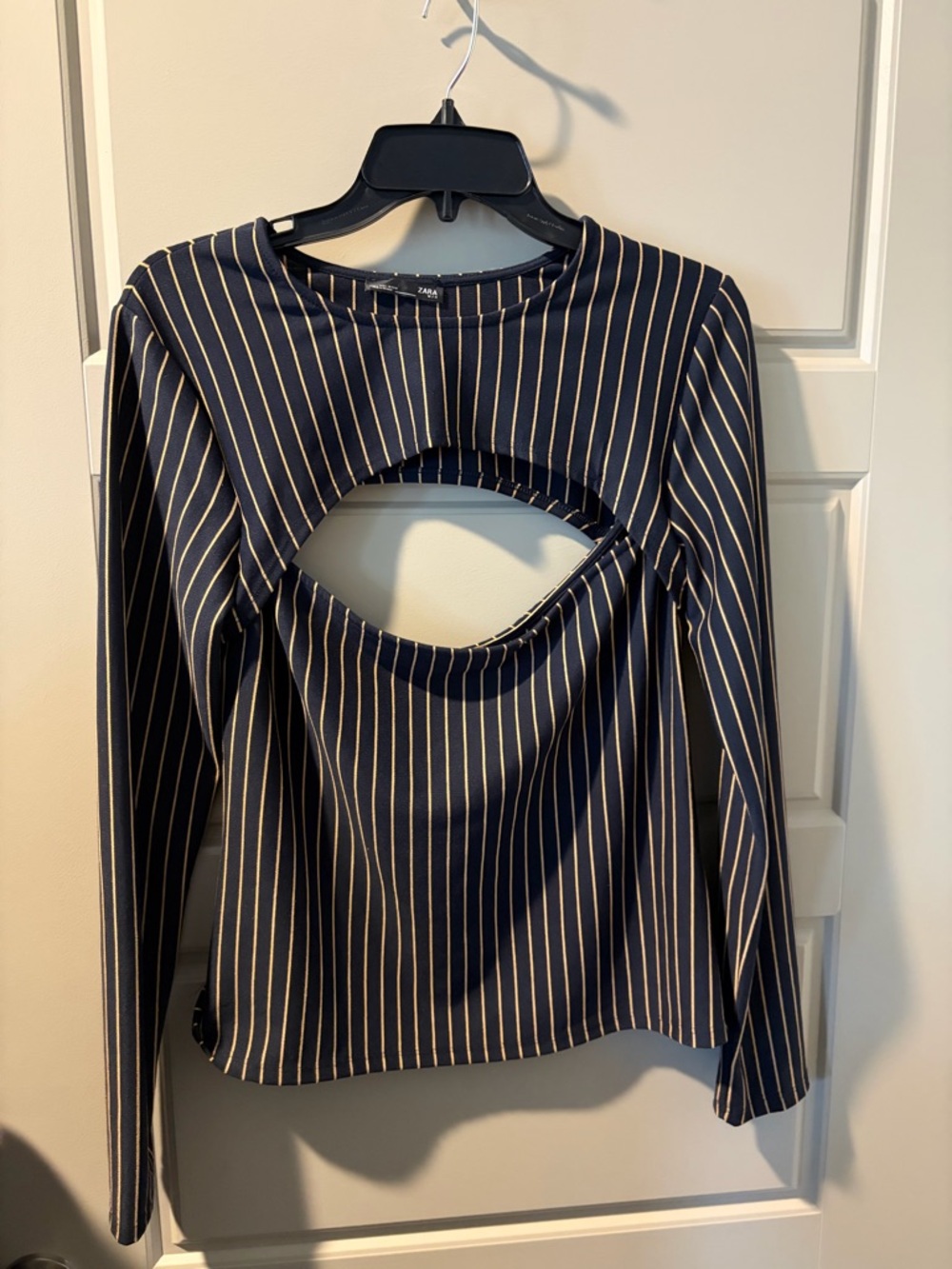 ZARA NWOT Striped Navy Long-Sleeve Cutout Top